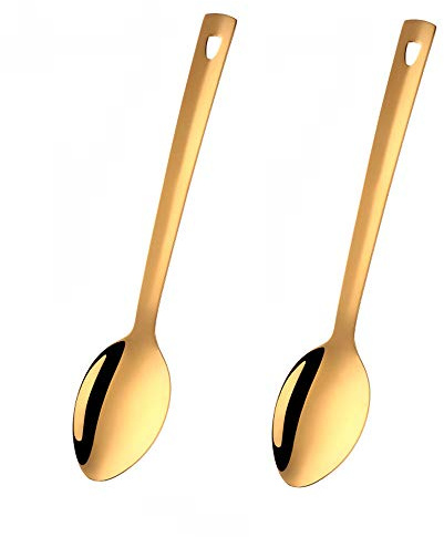 SBOMHS Servierlöffel Kochlöffel Edelstahl 2 stücke lang Griff Gemüselöffel Länge 33 cm, Breite 7 cm Rührlöffel Gießlöffel für Küchen Gold