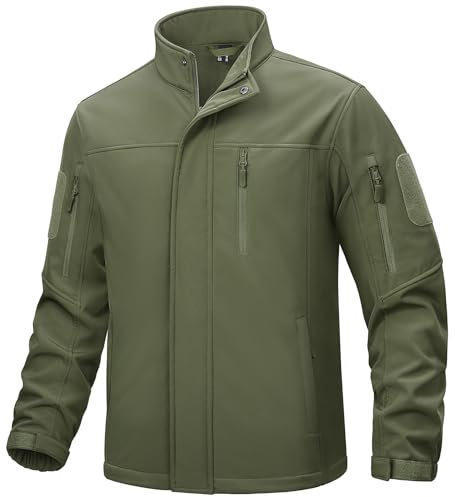 TACVASEN Jagdjacke Herren Wasserdicht Outdoor Funktionsjacke Übergangsjacke Winter Softshelljacke Atmungsaktiv (L, Armeegrün)