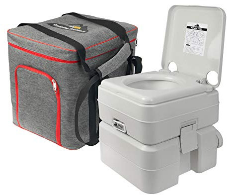 Camping Brothers Portable Toilet with Carry Bag (5.3 Gallons Capacity Waste Tank) - Travel Camping Porta Potty Bathroom Supports 286 LBS and Up to 50 Flushes - Detachable Tanks for Easy Cleaning