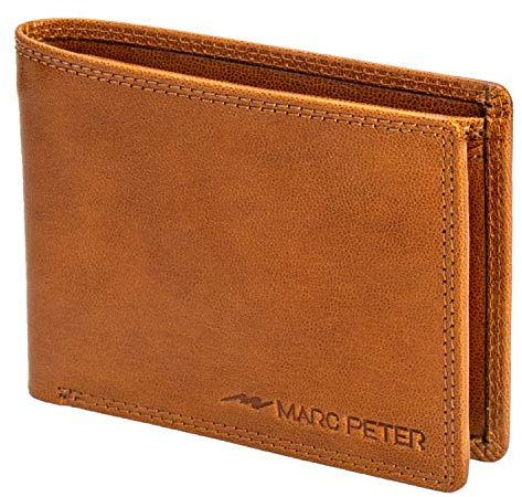 Marc Peter® Echt-Leder Geldbörse Hanover | Geldbeutel für Herren mit RFID-Schutz | Groß 10 Fächer Portmonee | Rustikale Bräune Portemonnaie