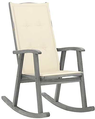 vidaXL Akazienholz Massiv Schaukelstuhl mit Auflage Schaukelsessel Stuhl Gartenmöbel Relaxstuhl Schwingsessel Holzstuhl Gartenstuhl Grau