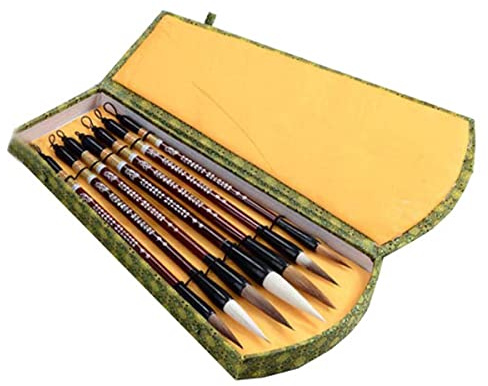 Set di 7 pennelli per calligrafia cinese per calligrafia e pittura, con spazzola giapponese Kanji Sumi (capelli di capra, lupo, capelli misti)