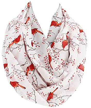 Etwoa's Cardinal Birds Infinity Scarf Circle Loop Scarves (White)