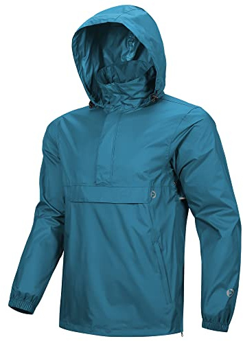 Outdoor Ventures Chubasquero para hombre impermeable tipo pullover con capucha chaqueta reflectante plegable chaqueta ligera para bicicleta cortavientos transpirable chaqueta softshell para senderismo
