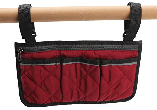 Atyhao Borsa Portaoggetti per Organizer Laterale per Sedia a Rotelle, Custodia per Bracciolo con Portabicchieri e Striscia Riflettente USA Tessuto Impermeabile, per la Maggior Parte (Rosso)