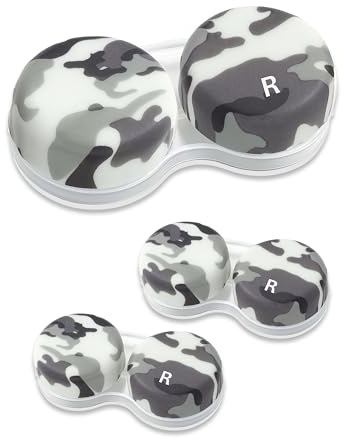 SPORTS WORLD VISION Estuches para Lentes de Contacto OptiCool de, 3 Unidades, con diseño de Camuflaje con Tapa de Rosca y un Bonito Soporte para solución de Contacto, Mismo Estilo por Pedido