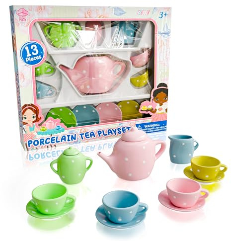 Lollipop Porcelain Tea Set for Little Girls | Kids Tea Party Toy with Teacups and Saucers | Delightful Girls Tea Set for Ages 4-12 | Charming Porcelain Tea Cups for Childs -13 pcs Teacups Sets