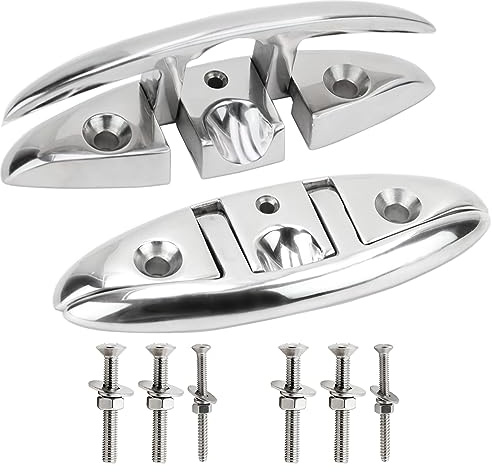 Laorde Boat Cleats 316 Stainless Steel Folding Dock Cleats 5 Inch Marine Grade Rope Cleat Flip Up Dock Cleat for Boat Kayak and Decoration with Fastener 2 Pack
