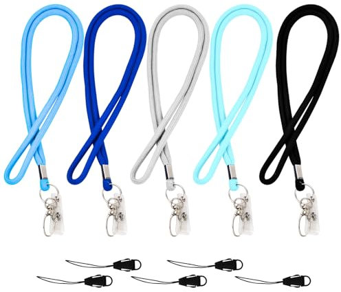 5 Pcs Cordón para Cuello Llaves, Cordones de Insignia Nylon con Clips de Ganchos Giratorios Hebilla, Cordón de Oficina Negro Colores para Tarjetas Identificación, Correa Cuello para Empleados
