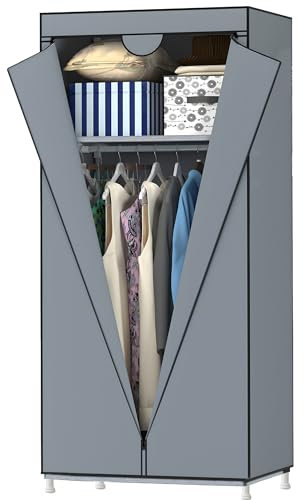 Retoo Kleiderschrank Aus Stoff, Stoffkleiderschrank, Faltschrank, Reißverschluß, Stoff, Kleiderständer, Aufbewahrung für Taschen, Spielzeug,Schuhe Graue, Farbe