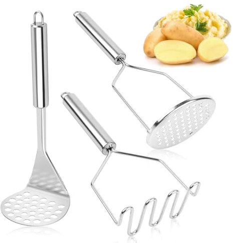 2 Pezzi Schiacciapatate Acciaio Inox，Professionale Schiaccia Patate Pieghevole Potato Masher con Manico Utensile Schiacciapatate a Mano，Frutta E Verdura Purè, Lavabile In Lavastoviglie