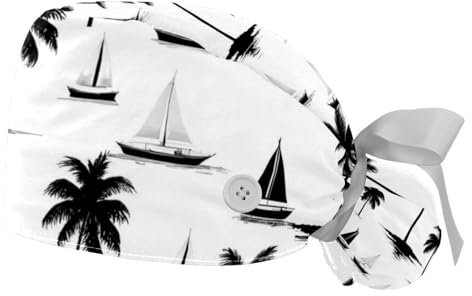 FQURFHY 2 Packed，Tropical palm trees summer,Scrub cap women，Scrub caps women ponytail,Scrub caps surgical women, for home