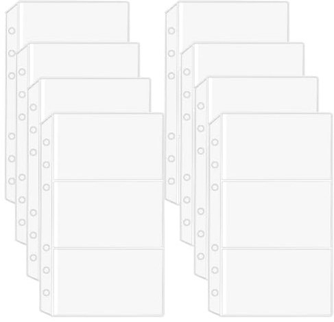 craspire 12 Pochette de Classeur A6 sans Fermeture Éclair 3 Poches Enveloppes de Budget 6 Anneaux Classeur en PVC Transparent Dossier d'argent sans Fermeture Éclair Organisateur de Rangement Inserts