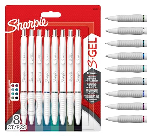 Sharpie S-Gel Pens, Fashion Barrel White Pearl, Medium Point (0.7mm), Bold Ink Colors, 8 Count