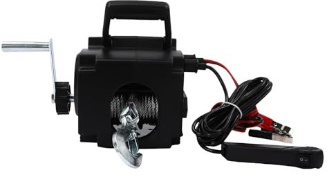 Cabrestante eléctrico portátil, 12 V, para remolque, cabrestante eléctrico, cable sintético con gancho hasta 2000 lbs