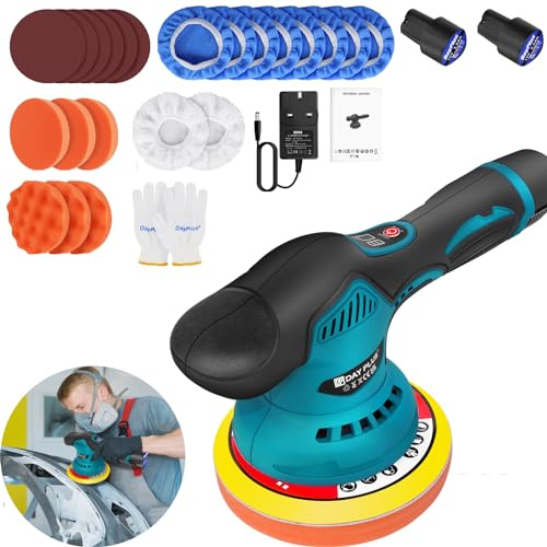 Cordless Buffer Polisher, Rechargeable Battery Brushless Car Polisher with 22PCS Attachments, 8 Variable Speed Car Polishing Kit, Portable Car Buffer Polisher for Auto Detailing/Polishing/Waxing