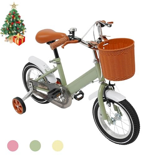 Garbenat 12 Zoll Kinderfahrrad Upgraded Kinder Fahrrad für ab 2-4 Jahre HöHenverstellbar Kinderfahrrad mit Stützrädern & Korb Kinder Fahrrad ab 3 Jahre Jungen & Mädchen (Grün)