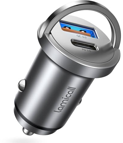 Lamicall Billaddare, bilbatteriladdare - [45W USB C+45W USB A] full metalldesign, kompakt och osynlig, bil 12 V cigarettändaruttag för i-phone 16/15/14/13/12 Pro Max, iPad, Samsung