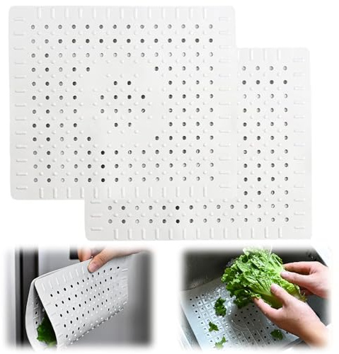 Inserto para Fregadero, 2 Piezas Alfombrilla Fregadero Cocina, Revestimiento de Goma para Fregadero, Estera para Fregadero con Orificios de Desagüe, 31 x 26 cm(Gris)