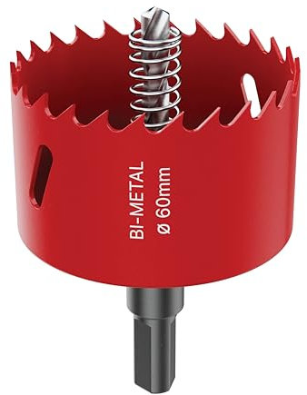 DURI 60mm Bi-Metal Hole Saw Kit - with Arbor, Hex Adapter & Centring Drill for Wood, Metal, Plastic, PVC Board | Professional Hole Cutter Set - Ideal for Electricians & DIY Projects