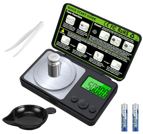 Sprifityy Bilancia Digitale, bilancia milligrammi ad alta precisione 50g/0,001g, Con display LCD, con peso di calibrazione, pinzette, vassoio e misurino, per pesare polveri, gioielli, medicinali