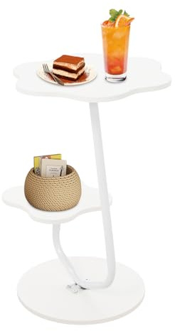 DHQCQL Mesa auxiliar, 2 niveles en forma de flor, mesa de café moderna, 60 cm, mesa de salón móvil, mesa de centro pequeña para sofá y sofá, color crema y blanco