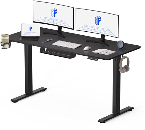 FLEXISPOT 140 * 60cm Electric Standing Desk, Height Adjustable Ergonomic Stand up with 2 Memory Preset and Backpack Hook, Black