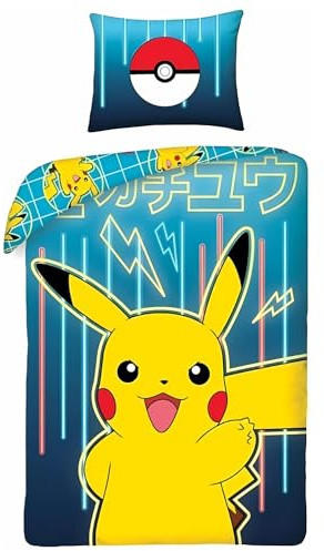 Pokémon sängkläder set, vändbart påslakan 140 x 200 cm, örngott 65 x 65 cm (Pokémon påslakan set - A)