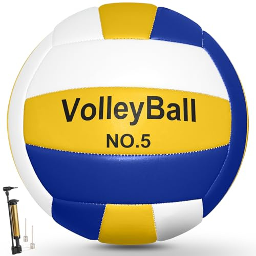 TengisLuky Soft Touch Volleyball Kit - Official Size 5 PU Leather - Indoor Outdoor Volleyballs for Beach Play, Game,Gym,Training -Includes Ball Pumpwith Pump Needles