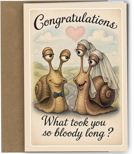 Funny Wedding Card – Congratulations Newly Weds on Your Marriage Greeting Card with Envelope – Humor Snail Bride & Groom Design – Joke Novelty for the Big Day for him Her #1948
