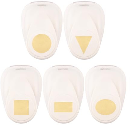 Vaessen Creative Fustellatrice per Carta Set 5 pz-Forme Geometriche-Ø, 2 x 1,9 cm, 1,8 cm, 2,3 1,8 x 2,5 cm-Accessori per Fai da Te, Scrapbooking e Biglietti, Bianco-Oro, Vari, 5 unità