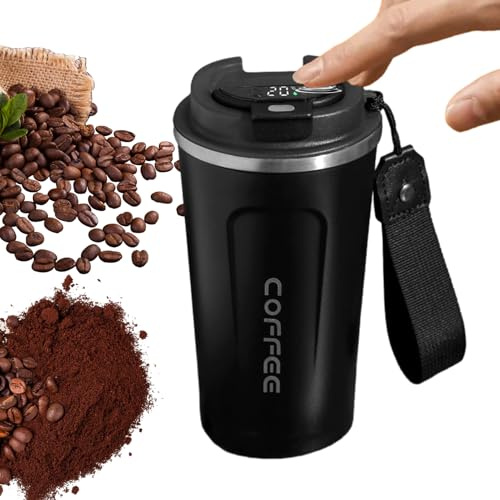 Vattenflaska i rostfritt stål, termokopp, 510 ml, termisk med smart skärm, vakuumisolering med dubbla väggar, kaffedrycker kalla drycker, sportkök