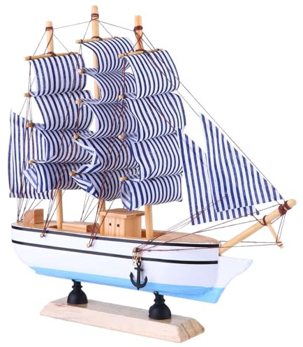 Healeved Modelo de Madera Vintage Barco de Vela 24 CM para Decoración Náutica del Hogar Adorno de Escritorio en Madera y Tela No Tejida Adecuado para Sala de Estar Oficina y Eventos