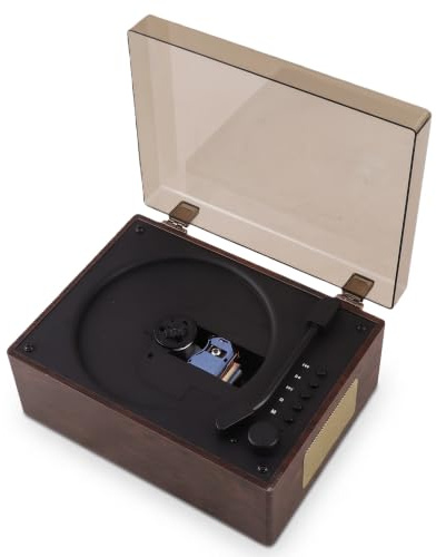 Bewinner Vintage Bluetooth 5.1 CD-spelare med Dubbla Högtalare, Retro Bärbar Stereo CD MP3 WMA-spelare med USB AUX-ingång och Fjärrkontroll, Trådlös hem- och Bilstereo (Valnötsfärg)