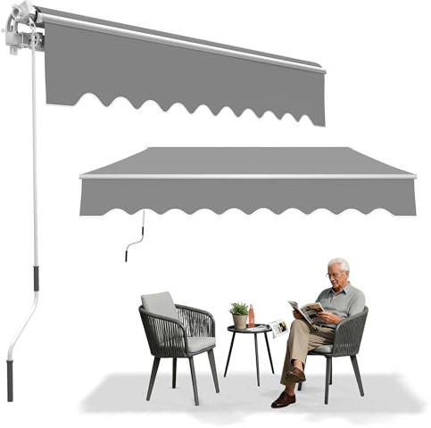 YRHome Toldo de aluminio con brazo articulado, 300 x 250 cm, toldo articulado con manivela, toldo para terraza, toldo con abrazadera, toldo para el sol, toldo para balcón, protección solar, color gris