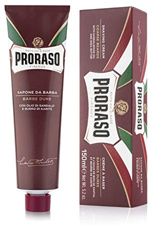 Proraso | Crème à raser en tube nourrissante pour barbes dures (150 ml) – Crème de rasage protectrice à l'huile de bois de santal et beurre de karité