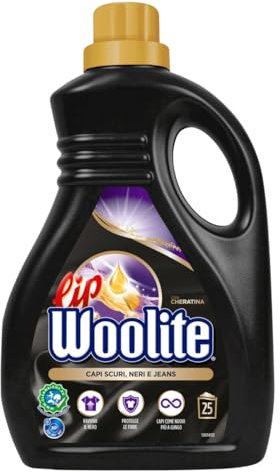 Lip Woolite Detersivo Lavatrice Capi Scuri, Neri e Jeans 25 Lavaggi, da 1500 ml di Detersivo Lavatrice Liquido Capi Scuri con Cheratina