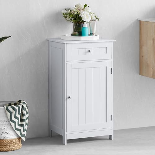 Bath Vida Priano Bathroom Cupboard 1 Door 1 Drawer Floor Standing Cabinet Drawer Unit Storage, White