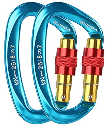 XINDA Screwgate Locking Carabiner Clip - Professional Rock Climbing Carabiner Screw Lock,Heavy Duty Carabiners for Climbing,Mountaineer,Hammock,Camping,Outdoor Equipment (2 pcs Blue)