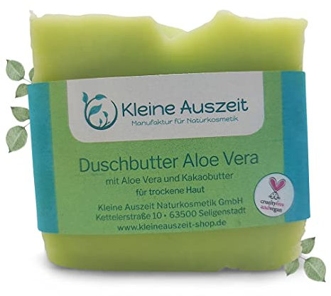 Kleine Auszeit Manufaktur, Duschbutter Aloe Vera, reichhaltige Körperseife für trockene Haut, vegan, palmölfrei und plastikfrei, 90 g