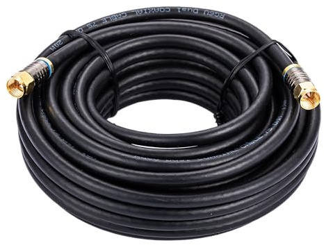 Cables Direct Online 15M Black RG6 Coax Cable Dual Shield Outdoor/Indoor Coaxial BNC Extension Wire For Satellite Dish Cable TV Antenna