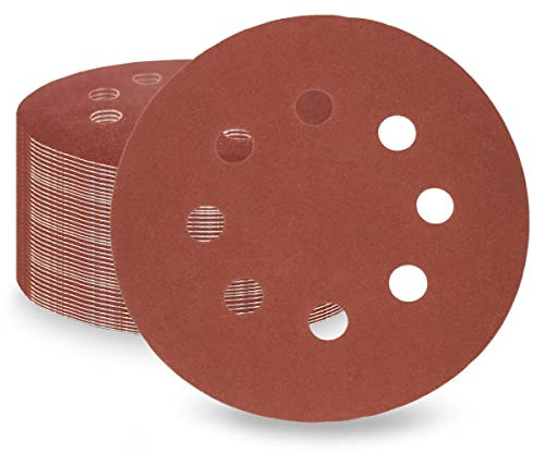 LESNIC 240 Grit Sanding Discs 50 pcs, 125mm Sanding Sheets 5in 8 Holes Pads Hook and Loop for Orbit Orbital Sander and All Oscillating Tools