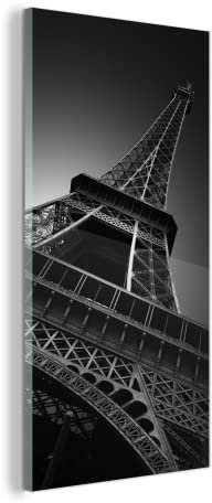 MuchoWow Glasbild Glasfoto Wandbild Bilder Deko 80x160 cm Der Eiffelturm in Schwarz und Weiß