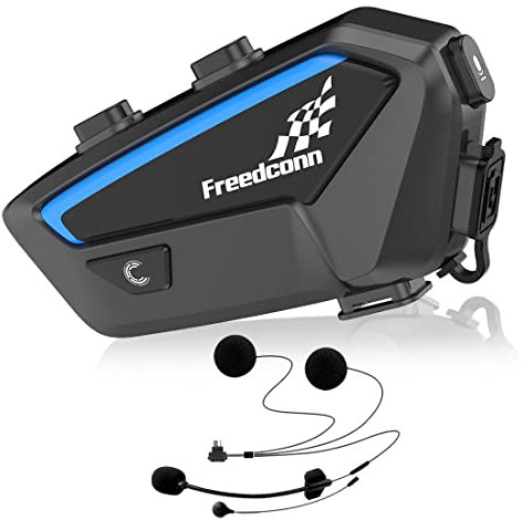 FreedConn FX Motorrad Intercom, Helm Headset für bis zu 10 Motorräder mit Reichweite von 1500m, DSP und CVC Geräuschunterdrückung Motorradhelm Kommunikationssystem mit Musikteilen Funktion Schwarz