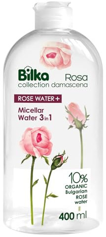 Bilka Collection Mizellenwasser 3in1 Rosa Damascena - Gesichtswasser mit Bio-Rosenwasser, Gesichtsreiniger und Make-Up Entferner, Ohne Parfüm und Alkohol, Naturkosmetik, 400 ml