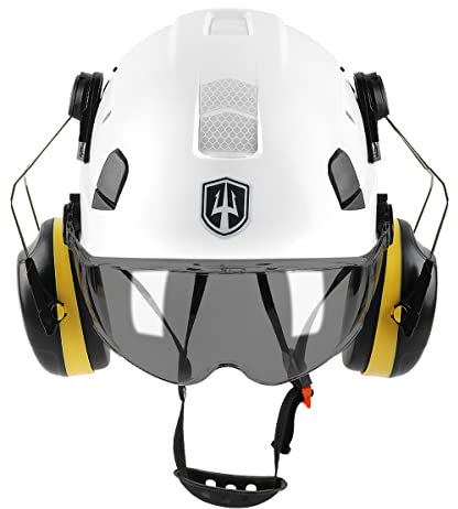 GREEN DEVIL 3-in-1 Forsthelm Schutzhelm Bauhelmdie EN397 entsprechen, Hochfeste ABS-Struktur Helm, mit Visier und Gehörschutz Ohrenschützer, stabile 6-Punkt-Befestigung