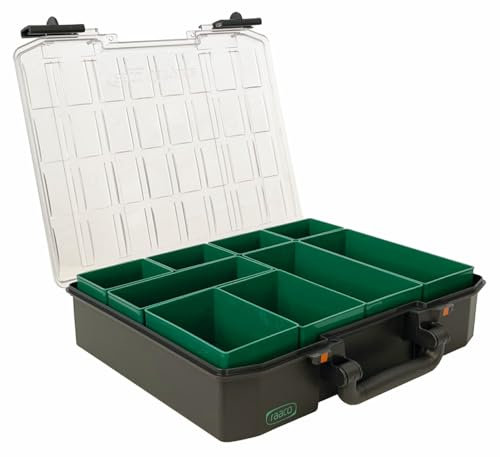 raaco CarryLite 80 4x8-9: Premium Sortierbox für Werkstatt, 9 Einsätze, Sortimentskasten & Sortierboxen für Kleinteile, Traglast 10 kg, Sichere Aufbewahrung, Transparenter Deckel, 27,8 x 33,7 x 7,9 cm