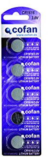 Cofan Pila de botón CR1616 | Voltaje de 3 V - Litio| Blíster de 5 Pilas