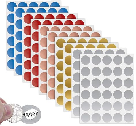 DGUSO Adesivi Grattare 300 Pezzi 25 mm Adesivi da Grattare Adesivi Grattare Adesivi Rotondi Grattare Adesivi da Grattare per Giochi Scolastici Adesivi da Grattare - Oro Argento Oro rosa Rosso Blu