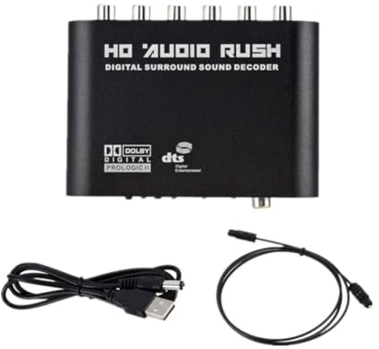 Jimenez Convertisseur Audio Numérique-Analogique 5.1 + Amplificateur + Câble Optique Audio Numérique Coaxial SPDIF vers Convertisseur Analogique Optique AC3 pour Télévision, Facile à Utiliser et D